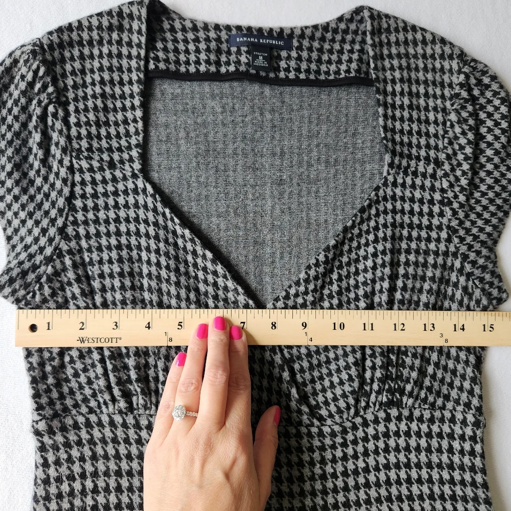 Banana Republic Houndstooth Checkered Dress Black Gray Short Sleeves Medium - Picture 13 of 14